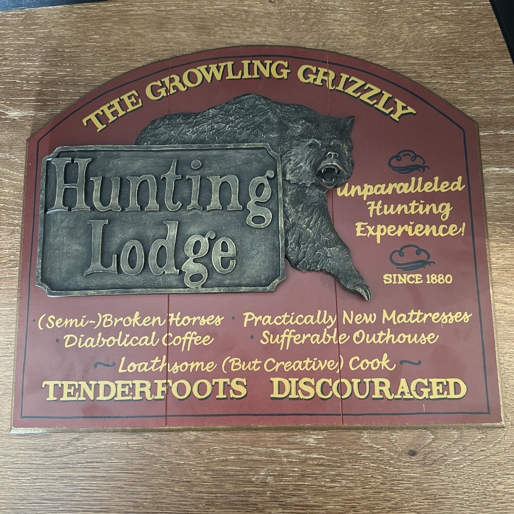 BIG SKY CARVERS Hunting Lodge 3D WOOD SIGN Hand Paint 19x16 Montana Grizzly Bear